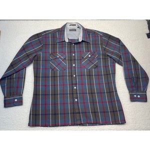 Vintage Backpacker Flannel Shirt Adult Large Brown Blue Red Plaid Mens Soft